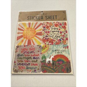 New Natural Life Sticker Sheet Unicorn Sun Happy Flowers K1
